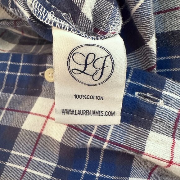 Lauren James plaid collared long sleeve button up shirt, blue white and red size - Picture 8 of 12
